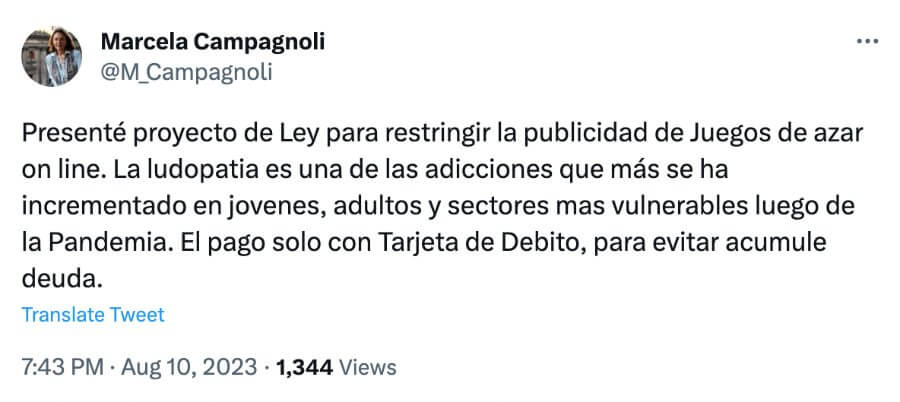 Tweet de la diputada Campagnoli