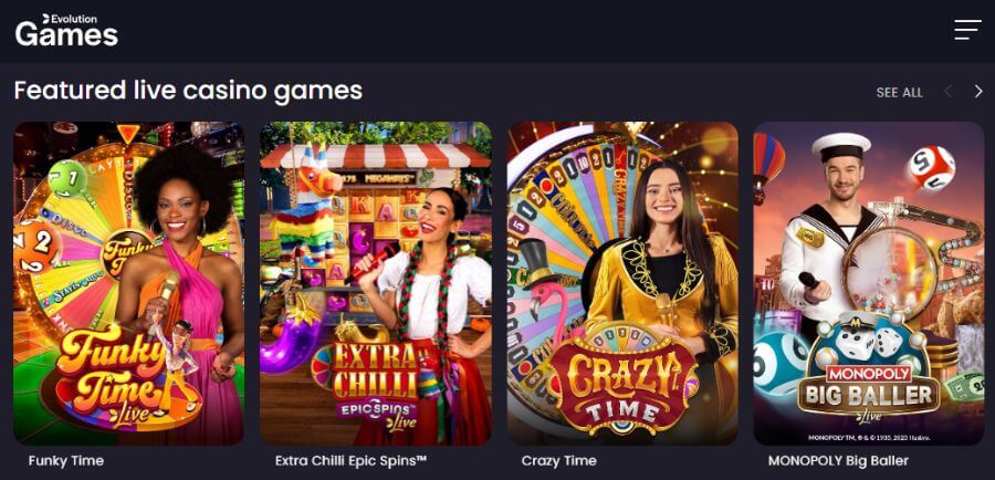 Juegos de casino en vivo Evolution