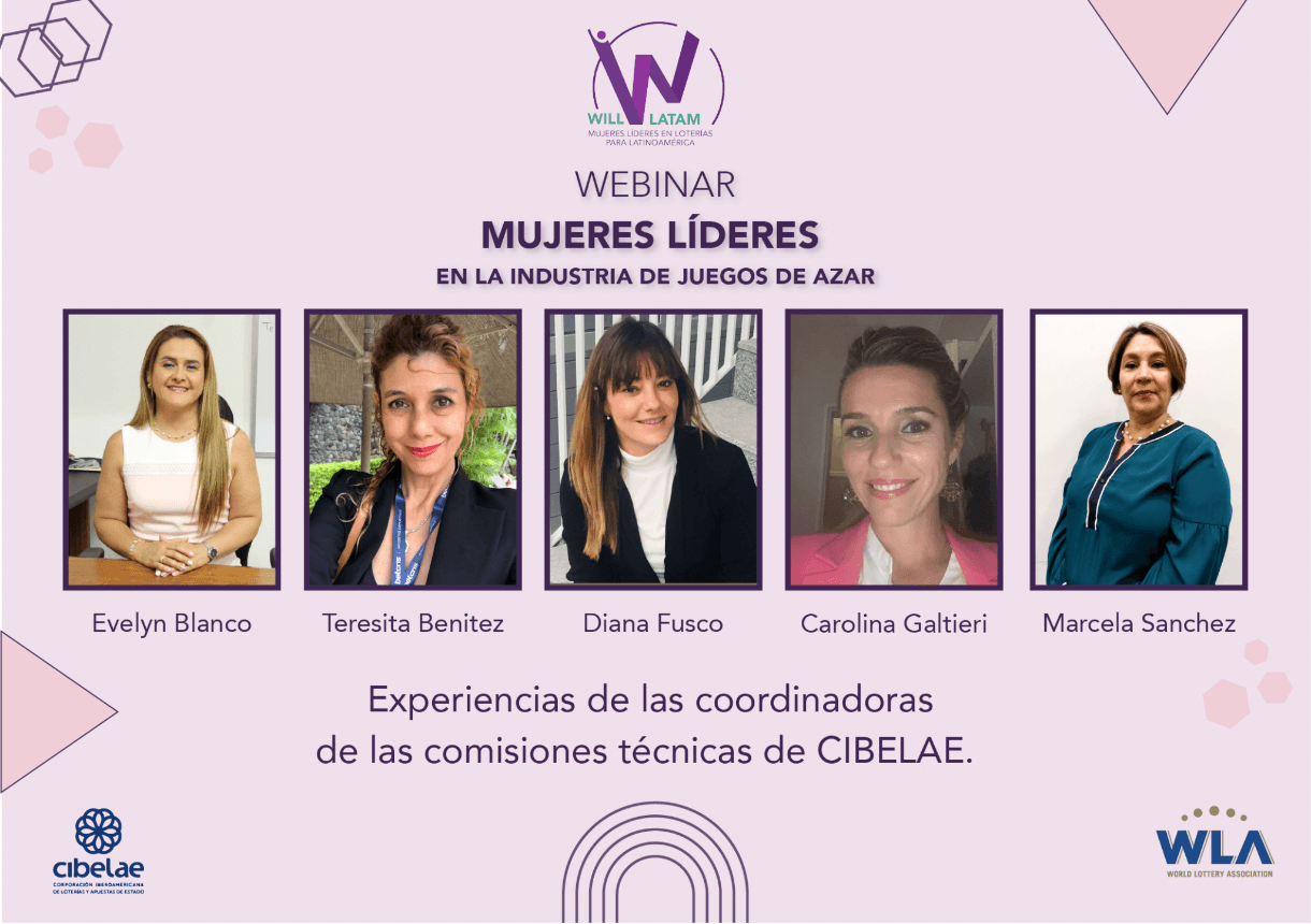 Panelistas del webinar "Mujeres líderes en la industria de juegos de azar"