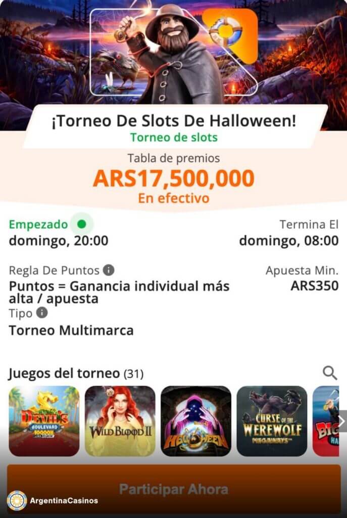 Torneo de slots de Halloween en Betsson Argentina con premios en efectivo