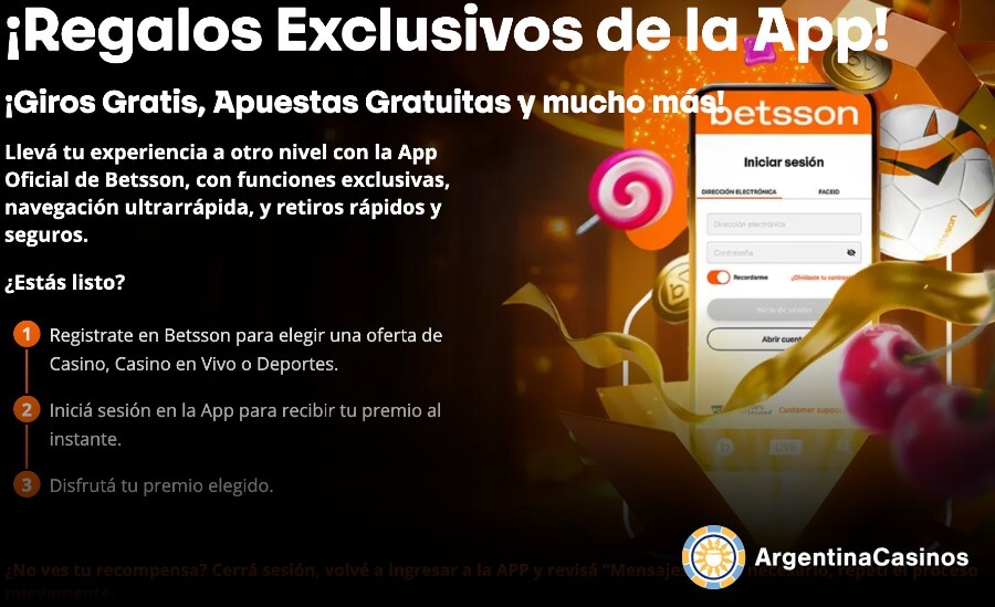 Betsson bono sin depósito por descargar la app - Regalos exclusivos, giros gratis y apuestas gratuitas en Argentina