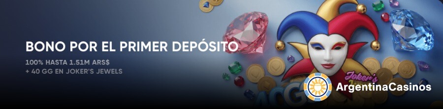 Banner promocional de Spinarium Casino del 100% más 40 giros gratis en Joker's Jewels