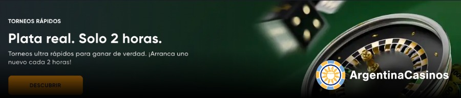 Banner de torneos rápidos de casino online en Spinarium con premios en plata real cada 2 horas